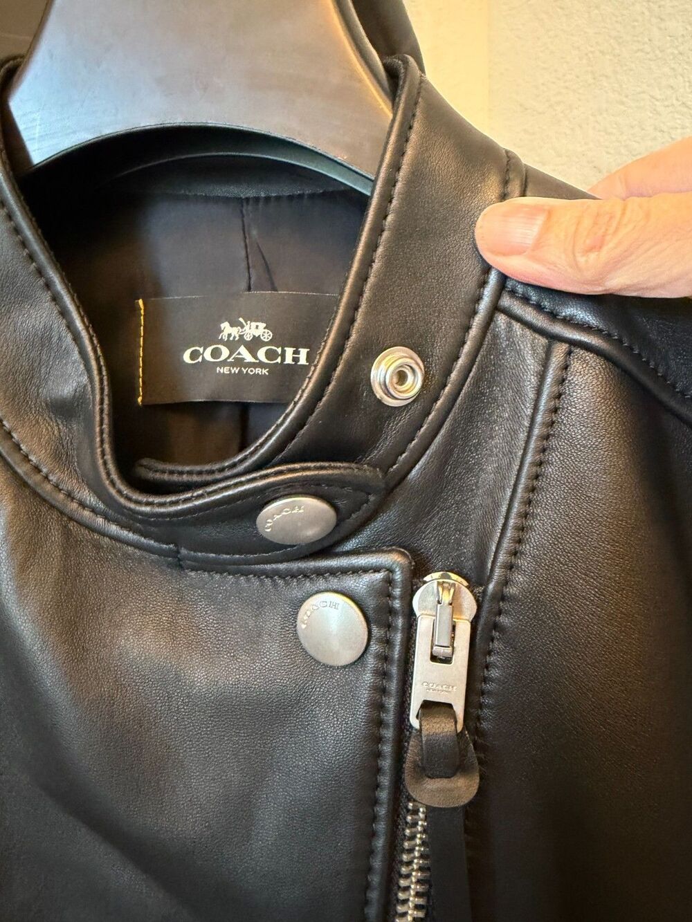Coach Uptown Racer Leather Motorcycle Jacket Black w/ Garment Bag M MSRP: $898 - Picture 3 of 8